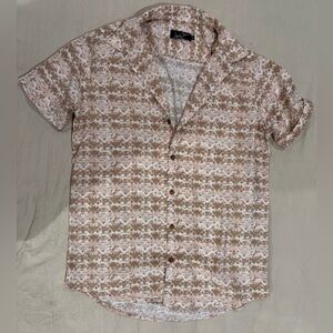 Tan and White Geometric Casual Shirt